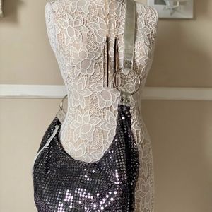 NWT BLACK & SILVER SEQUINS PURSE HANDBAG